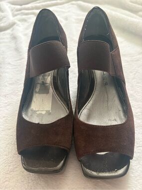 Marc Fisher Brown Suede Peep-Toe Mary Jane Sandals